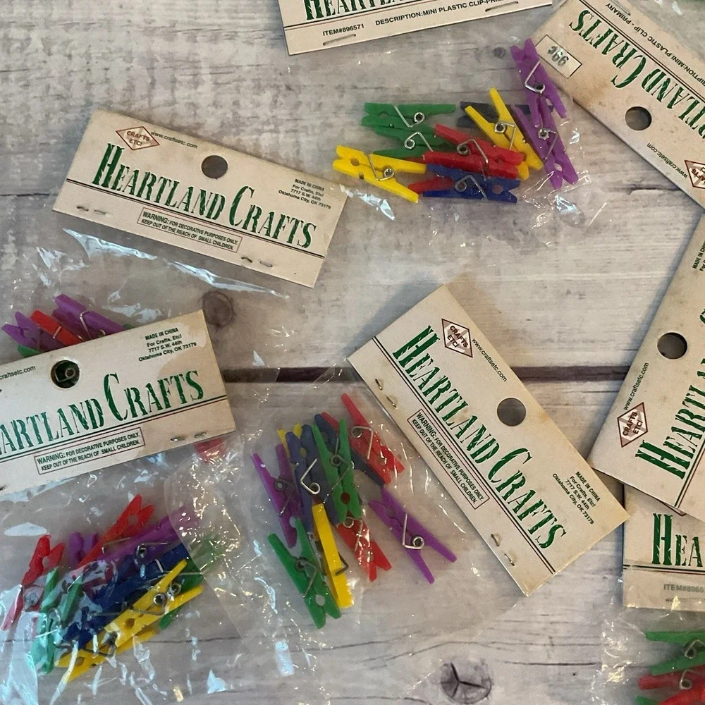 Heartland Crafts Mini Clothes Pins 80+ Packs 10 Ct Bright Primary Colors Plastic